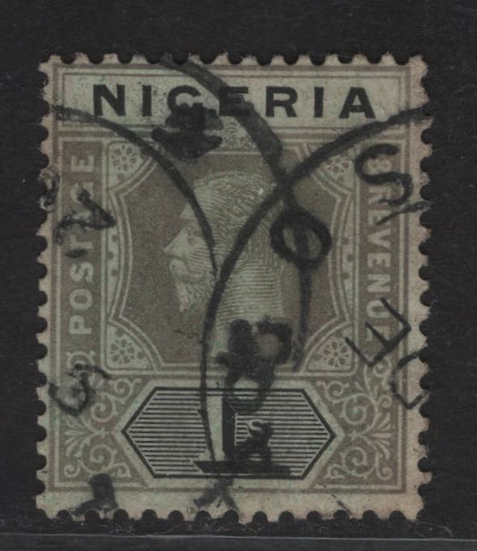 Nigeria SG#8e 1/- PaleGray & Black King George V, 1914-1929 KGV Imperium Keyplate Issue, Wmk Multiple Crown CA, A Fine Used Single, Pale Emerald Paper With Pale Olive Back