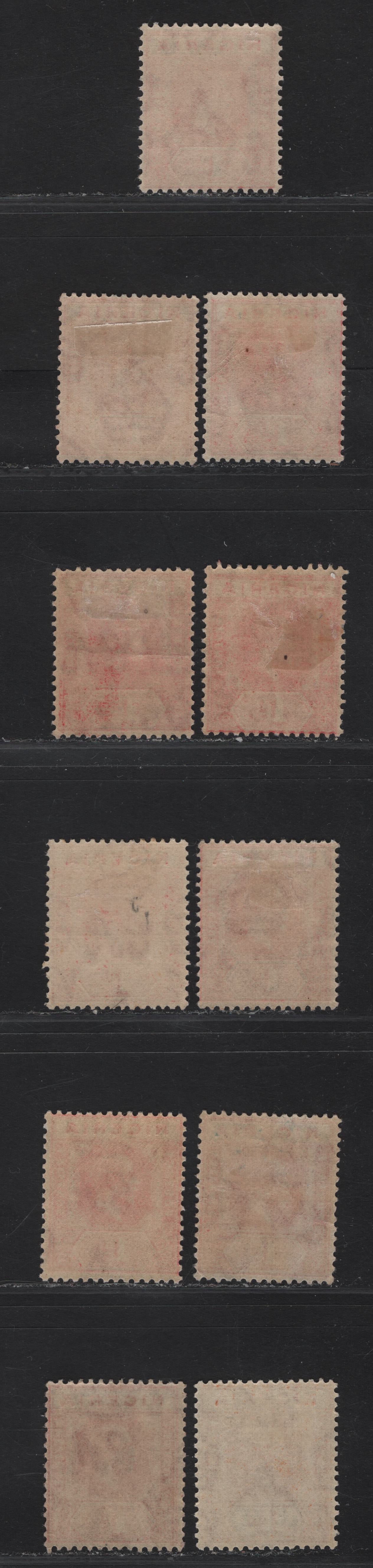 Nigeria SG#16, 16b, 17 1d - 1.5d Rose Carmine - Brownish Orange King George V, 1921-1932 KGV Imperium Keyplate Issue, Wmk Multiple Script CA, 10 F/VFOG Singles, Dies 1 &2, Various Shades