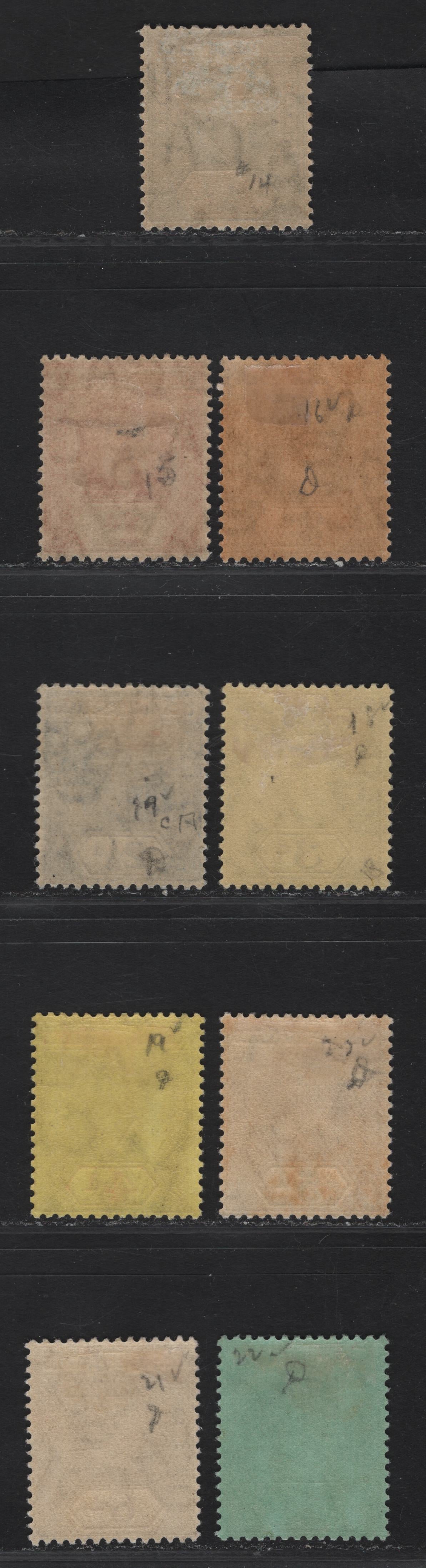 Lot 18 (C) Gilbert & Ellice Islands #12, 13, 14-20 1/2d Green - 1/- Grey & Black, 1912-1924 King George V Imperium Keyplates Issue, Wmk Multiple Crown CA, 9 F & VF OG Singles On Green Paper, All Die 1