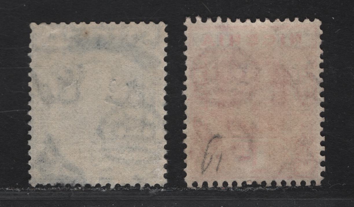 Nigeria SG#16, 18var 1d - 2d Rose Red - Slate Gray King George V, 1921-1932 KGV Imperium Keyplate Issue, Wmk Multiple Script CA, 2 Fine/Very Fine Used Booklet Singles, Much Scarcer Than Corresponding Sheet Stamps, Die 1