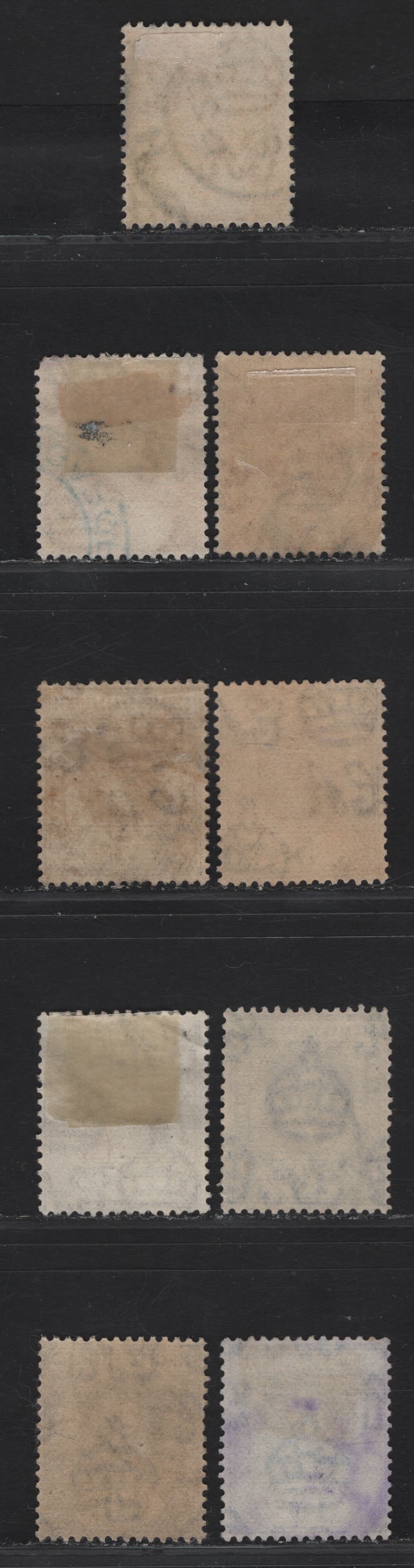 Lot 31 Straits Settlements SG#225, 225c, 226, 226a, 230i 5c - 10c Yellow Orange - Bright Blue, 1921-1933 KGV Imperium Keyplate Issue, 9 Fine/Very Fine Used Singles, Different Shades Of Each With Unlisted Variations, Dies 1 & 2, Multiple Script CA Wmk.
