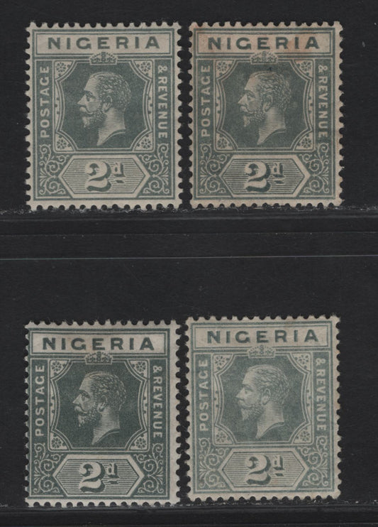 Nigeria #3, 3a 2d Grey, Deep Grey & Slate Grey, 1914-1929 King George V Imperium Keyplate Issue, Wmk Multiple Crown CA, 4 F & VF OG Singles Four Different Printings Of This Value - Including Two Different Papers Of The Deep Grey