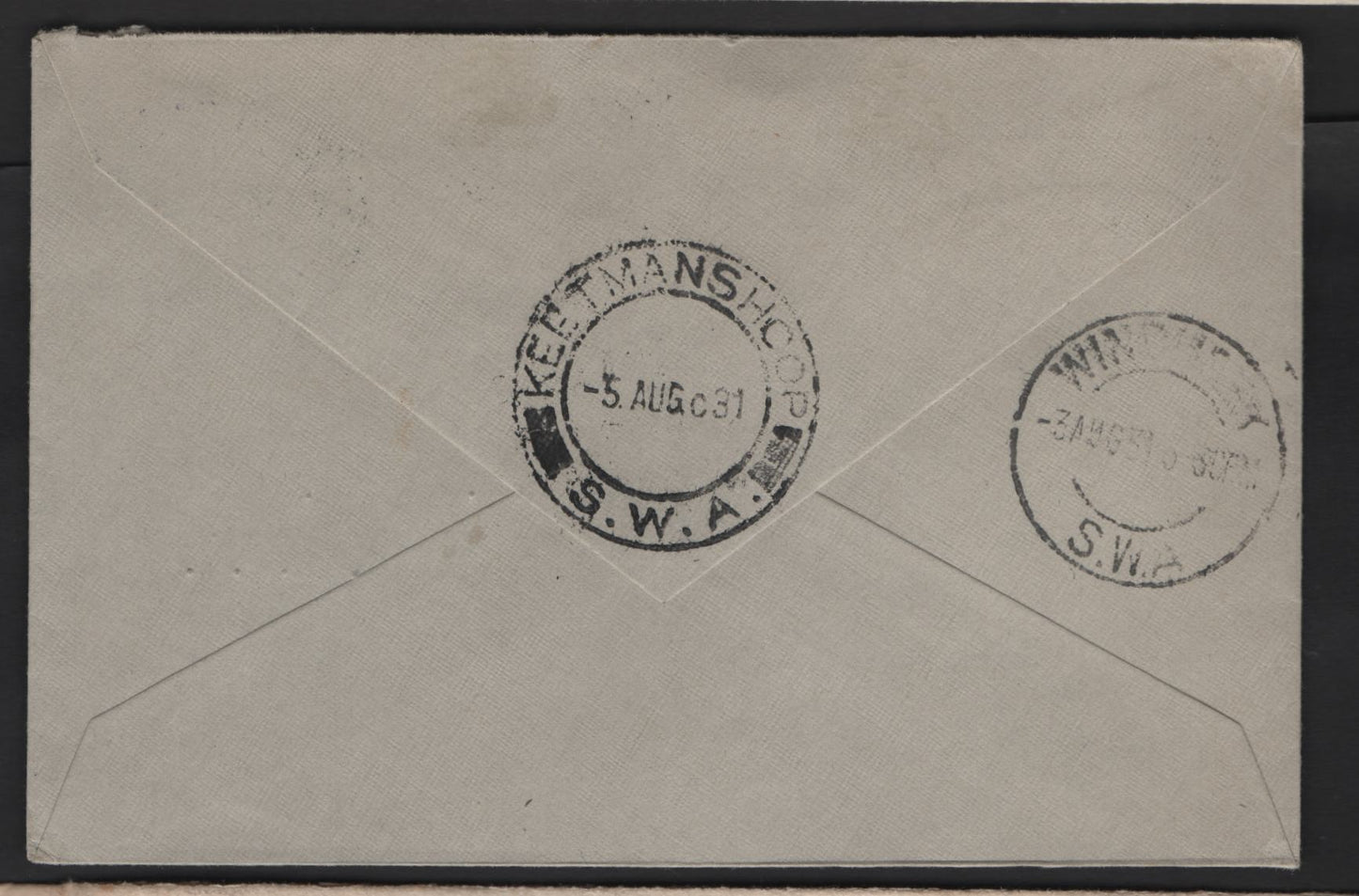 Lot 151 (C) South West Africa SG#72 4d Green Airplane, 1929 Airmail Issue, A Very Fine Used Cover, Later Printing From 1930, Local Airmail Cover Sent On July 28 1931