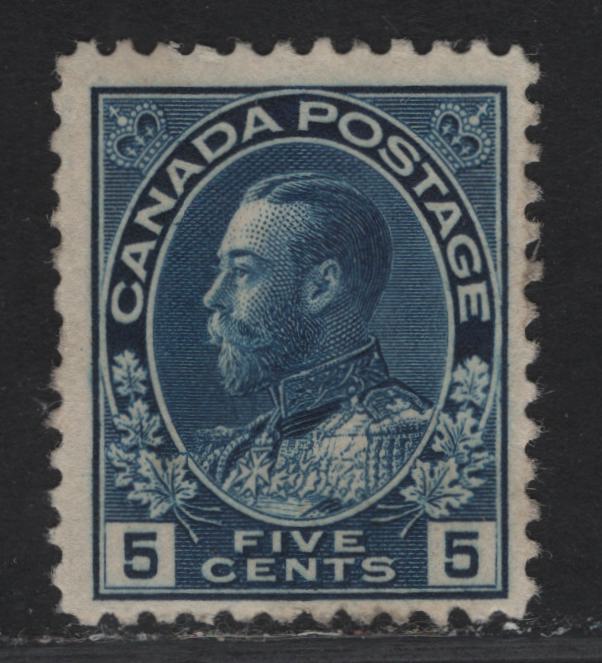 Lot 207 (C) Canada #111 5c Dark Blue King George V, 1911-1925 Admiral - War Tax Issues, A FOG Single, Normal Frameline, Paper/Gum ABN-A