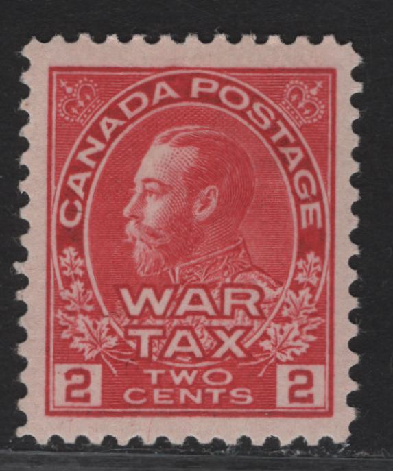 Lot 215 (C) Canada #MR2a 2c + 1c Rose Carmine King George V, 1915 War Tax Issue, A VFOG Single, Retouched Frameline, Paper/Gum ABN-K