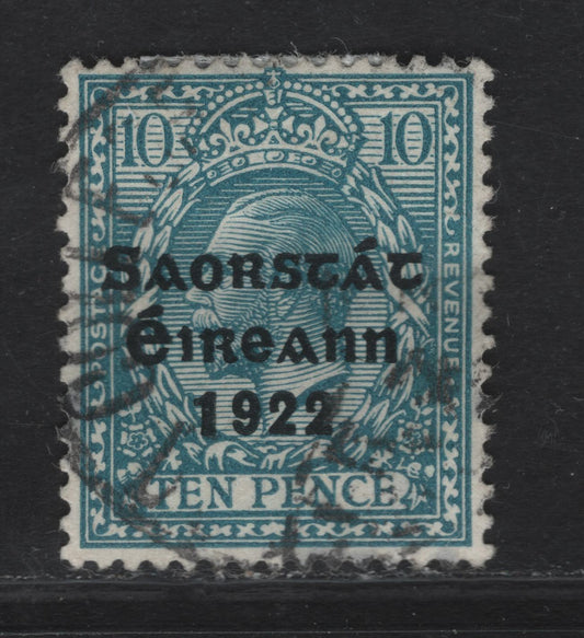 Lot 23 Ireland SG#62 10d Turquoise Blue King George V, 1922-1923 KGV Profile Heads Issue, A Very Fine Used Single, Thom Irish Gree State Overprint