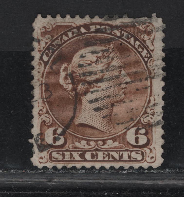 Lot 245 (C) Canada SC#27v 6c Brown Queen Victoria, 1868-1897 Large Queen Issue, A VG Used Single On Paper FO-M (Duckworth Paper 4), With Diagonal Crease