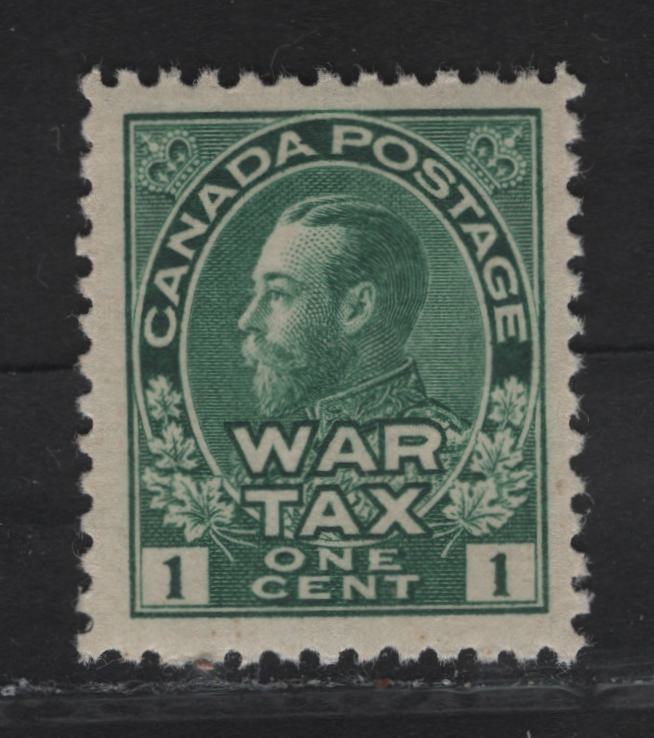 Lot 270 (C) Canada #MR1 1c Bluish Green , 1915 War Tax Stamps Issue, A VFOG Single With Retouched Frameline On Paper ABN-E