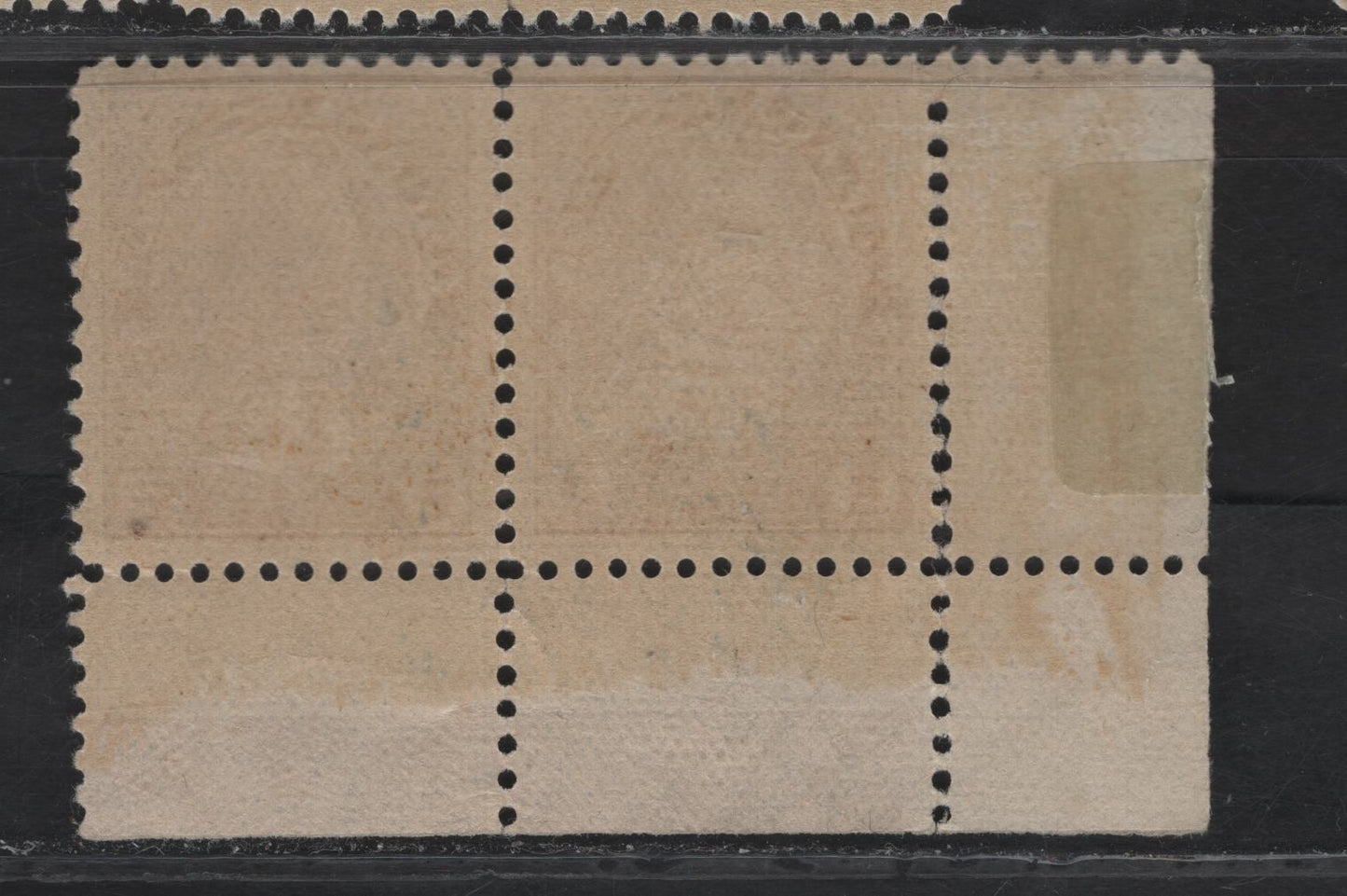 Lot 271 (C) Canada #MR4 2c+1c Deep Yellowish Brown, 1915-1916 War Tax Stamps Issue, A VFOG Lower Left Corner Margin Pair Die 2 Printing, Plate A43 With Type D Lathework And Retouched Frameline On Paper/Gum Type ABN-C