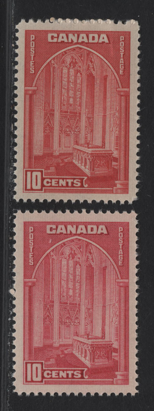 (C) Canada #241, 241a 10c Deep Carmine, Perf 11.9 On Paper/Gum Type CBN-C & 10c Rose Carmine On Paper Type CBN-A, Perf 11.9x12,1938 Pictorial Issue, 2 VFNH Singles