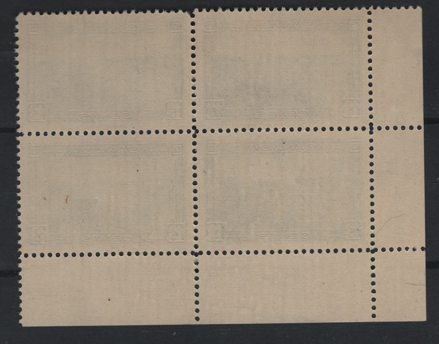 Lot 299 (C) Canada #242 13c Blue Halifax Harbor, 1938 Pictorial Issue, A VFNH LL Block Of 4, Plate 1, Paper/Gum Type CBN-CC, Perf 12,Small Gun Spot On Face Of LL Stamp.