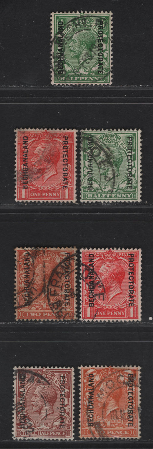 Lot 3 (C) Bechuanaland Protectorate SG#73-74a, 75, 76-a 1/2d - 1.5d Green & Deep Green - Red Brown, 1913-1924 KGV Profile Heads Issue, 6 Fine/Very Fine Used Singles, Simple Cypher Wmk, Overprinted Bechuanaland Protectorate, 2d's Are Both Die 1.