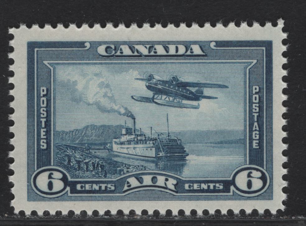 Canada #C6 6c Deep SteelBlue Monoplane Over Mackenzie River, 1938 Airmail Issue, A FNH Single, CBN-N Paper/Gum, Perf 12
