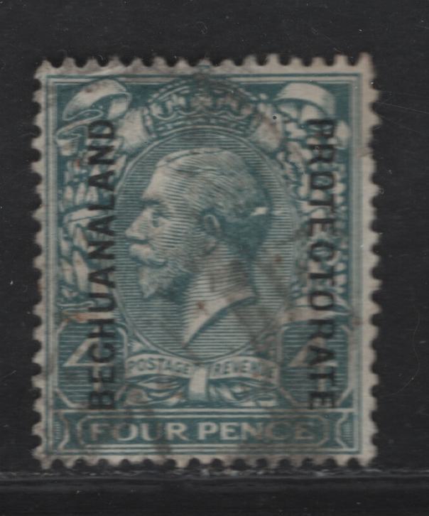 Lot 4 (C) Bechuanaland Protectorate SG#80 4d Gray Green King George V, 1913-1924 KGV Profile Heads Issue, A Very Good Used Single, Simple Cypher Wmk, Short Perf & Small Inernal Wrinkle At Top