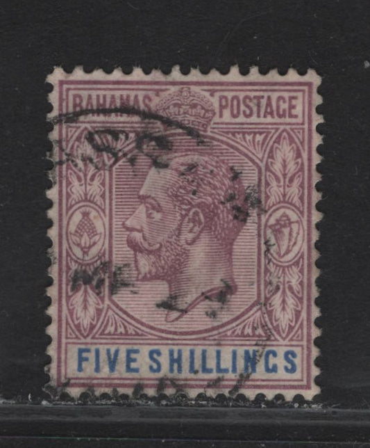 Lot 43 (C) Bahamas SG#124 5/- Dull Purple & Blue King George V, 1921-1937 KGV Keyplate Issue, A Very Fine Used Single, script CA Wmk