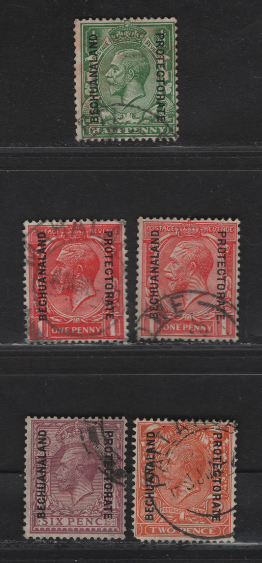 Lot 7 (C) Bechuanaland Protectorate SG#91-93, 96 1/2d - 6d Green - Reddish Purple King George V, 1925-1927 KGV Profile Heads Issue, 4 Fine/Very Fine Used Singles, Block Cypher Wmk, Overprinted Bechuanaland Protectorate