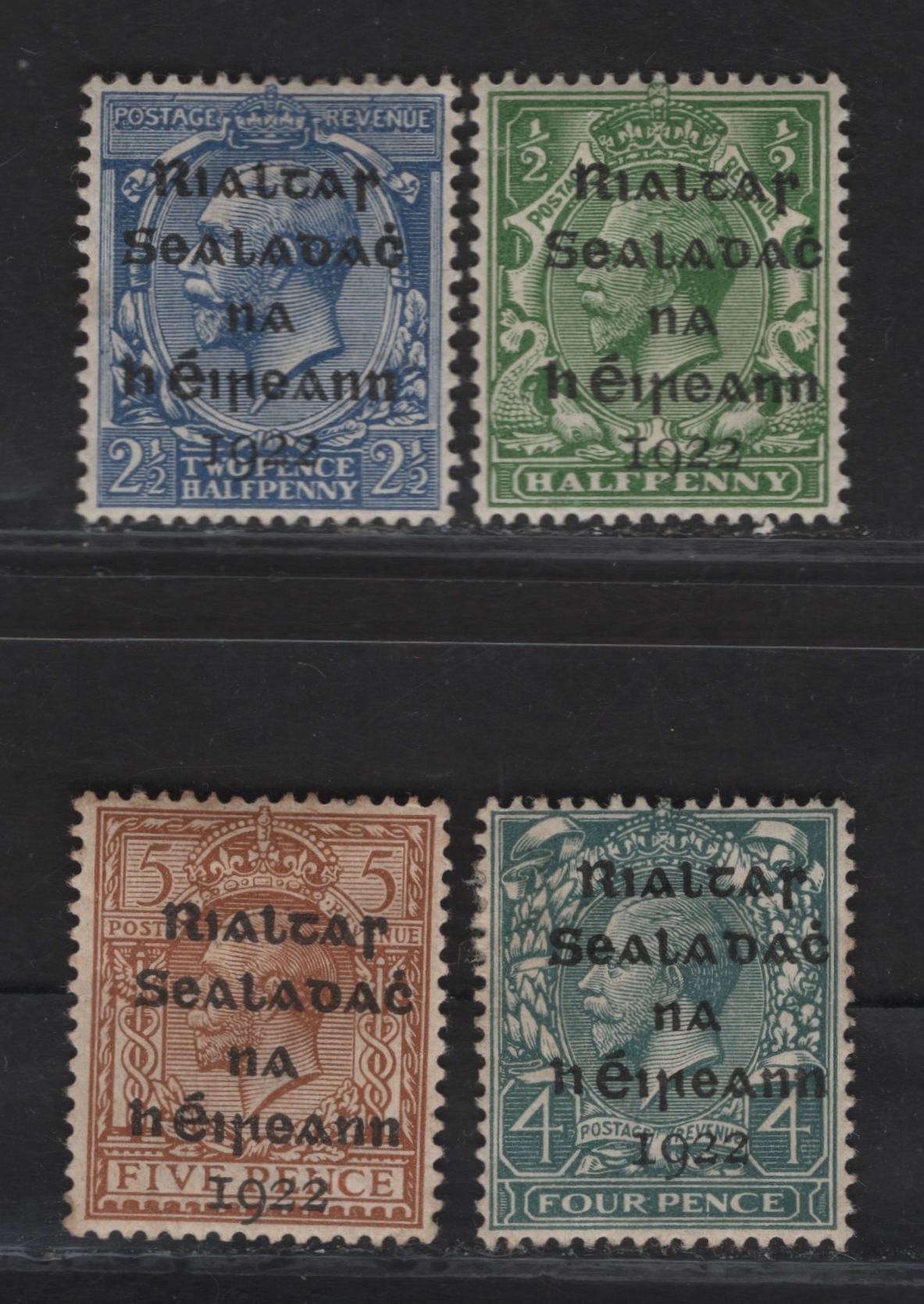 Lot 8 (C) Ireland SG#1, 4, 6-7 1/2d - 5d Green - Yellow Brown King George V, 1922 KGV Profile Heads Issue, 4 VFOG Singles, Dollard Overprints, Some Gum Toning On The 5d