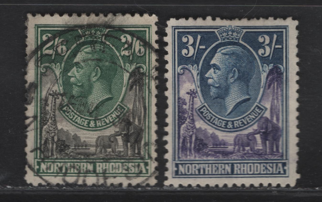 Lot 199 Northern Rhodesia SG#12-13 2/6d - 3/- Black & Green - Violet & Blue King George V, 1925-1929 KGV River Scene Issue, 2 Fine Used Singles, 2/6 Has A Small Wrinkle At Top