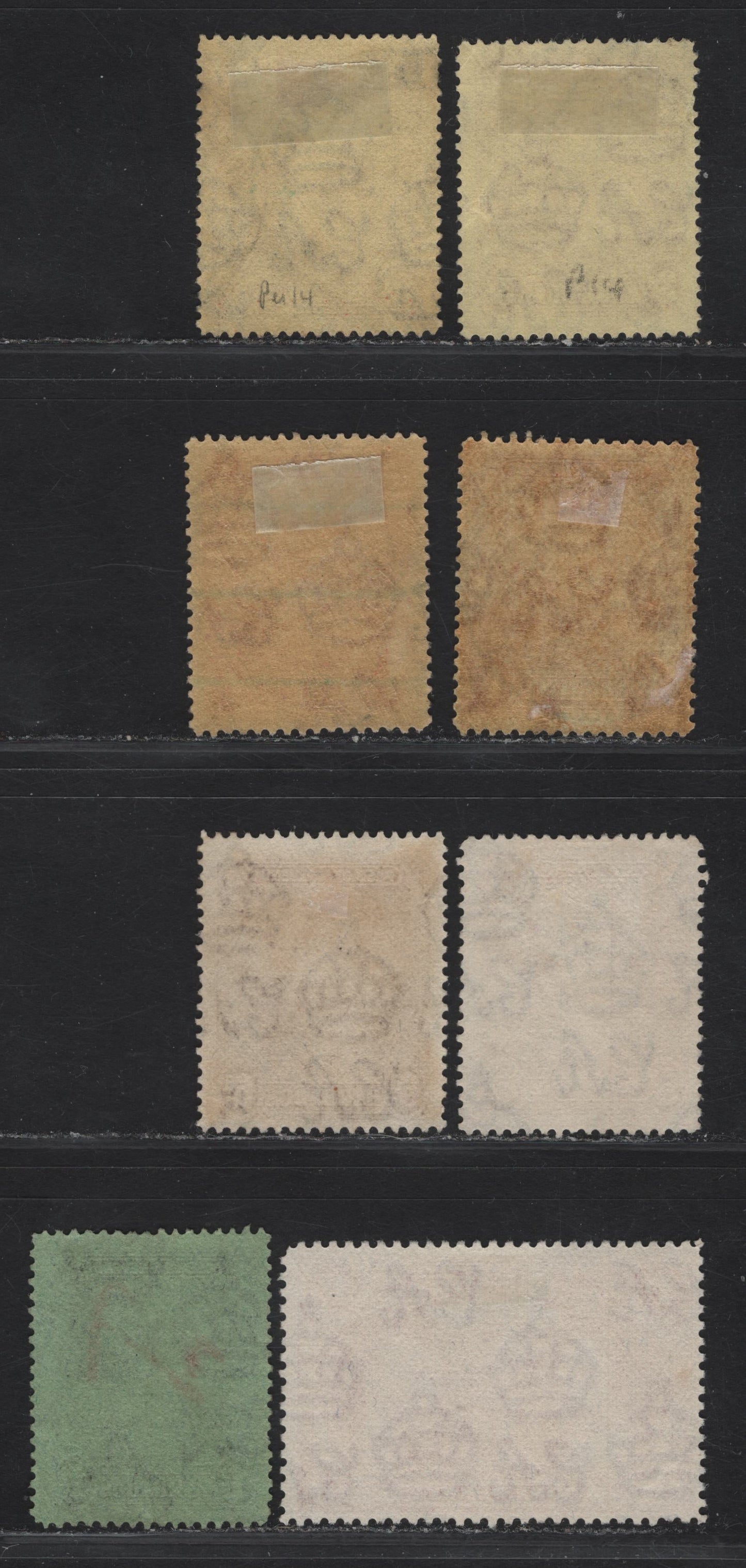 Lot 27 (C) Barbados SG#234-a, 235-237, 340 3d - 1d Purple on Pale Yellow - Carmine King George V, 1925-1935 KGV Postage & Revenue Colonial Badge Issue, 8 Fine/Very Fine Used Singles, Perf 14, Includes Both Purple & Reddish Purple Shades Of the 3d