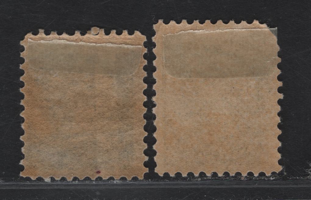 Lot 292 (C) Canada #34 1/2c Black Queen Victoria, 1870-1893 Small Queen Issue, 2 VG/FOG Singles, Late & Mid-Late Second Ottawa Printings, Papers 2O-B & 2O-F, Perf 12, Rounded Corner.