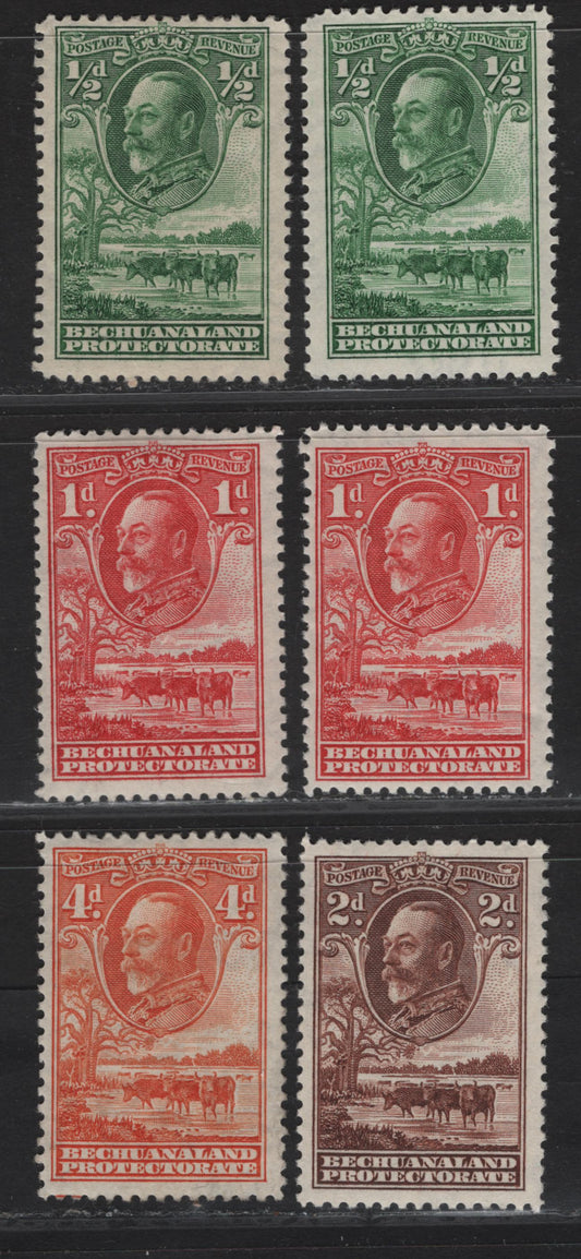 Lot 30 (C) Bechuanalanad Protectorate SG#99-101, 103 1/2d - 4d Green - Orange King George V, 1932 KGV Baobab Definitives, 6 F/VFOG Singles
