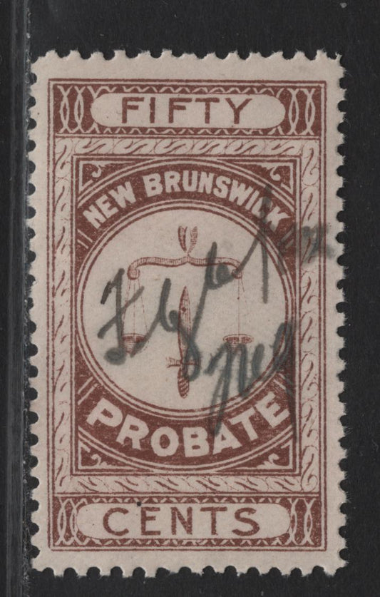 (C) New Brunswick #NBP2 50c Light Brown Scales, 1895 First Probate Issue, A Very Fine Used Single, Smooth Paper, Perf 11