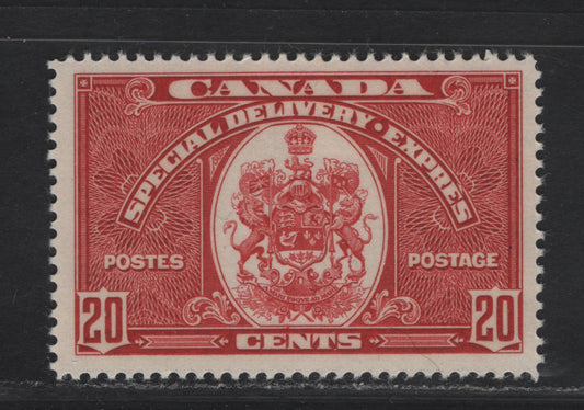 Canada #E8 20c Carmine Emblem, 1939 Special Delivery Issue, A VFOG Single, Paper/Gum CBN-LL, Perf 11.95