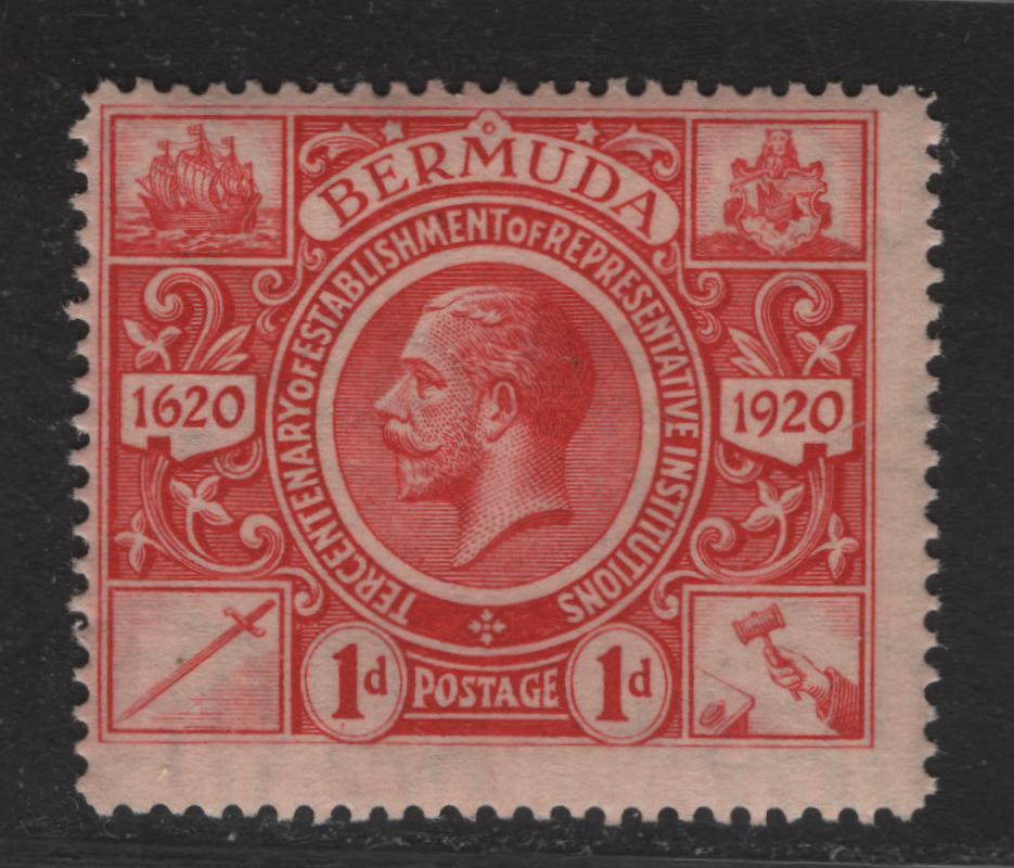 Bermuda SG#76 1d Carmine King George V, 1921 Tercentenary of Representative Institutions Issue, A FNH Single