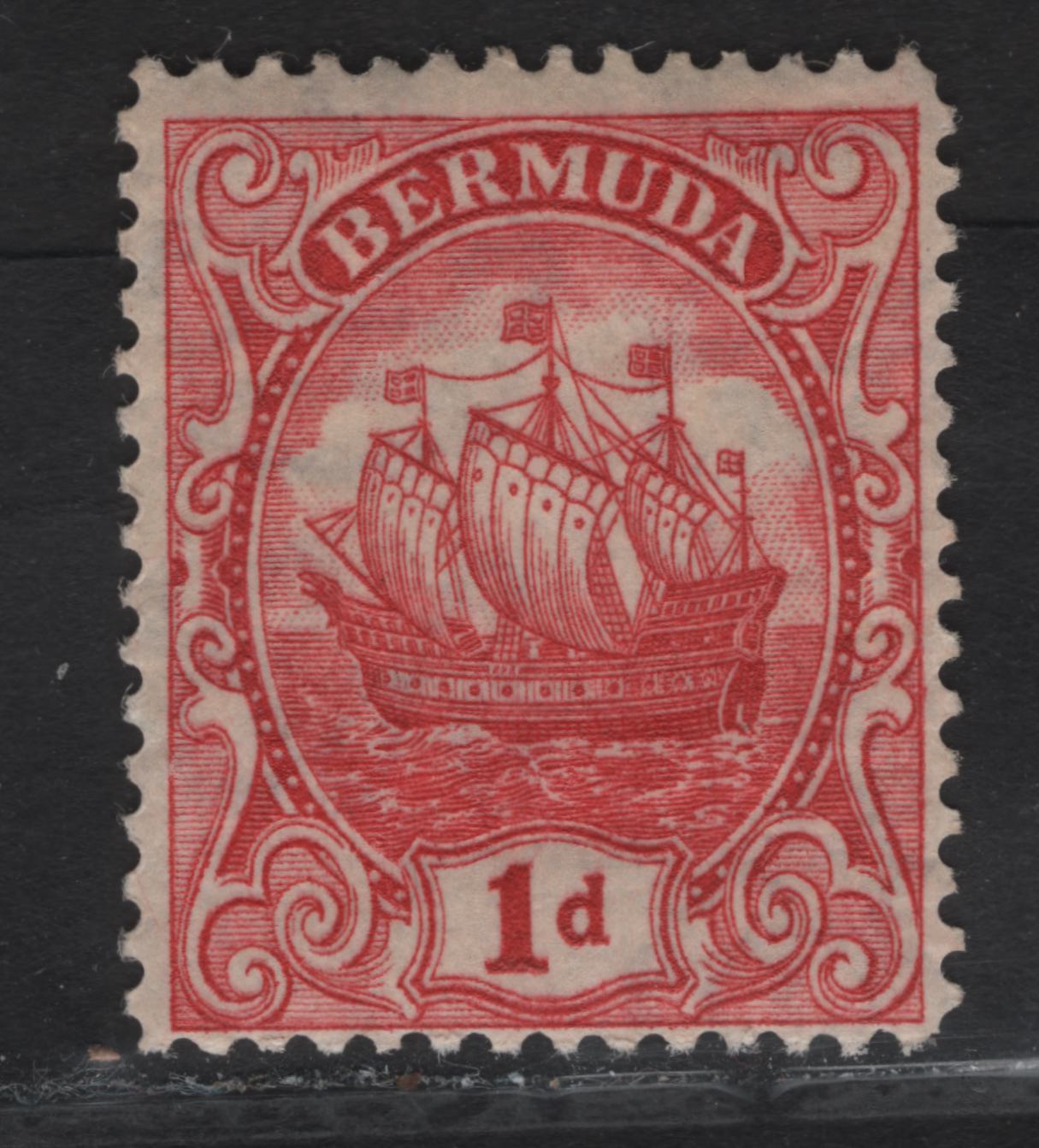 Bermuda SG#79 1d Scarlet Caravel, 1922-1934 Caravel Issue, A FNH Single, Type 3, Line Perf 14