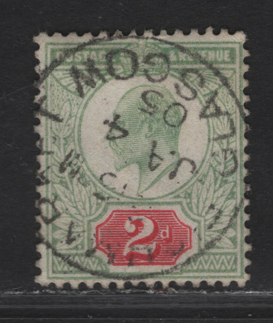 Lot 108 Great Britain SC#130a (SG#225var) 2d Dull Green & Carmine Red King Edward VII, 1902-1910 King Edward VII Issue, A Very Fine Used Single, DLR Printing, July 18 1902 London CDS