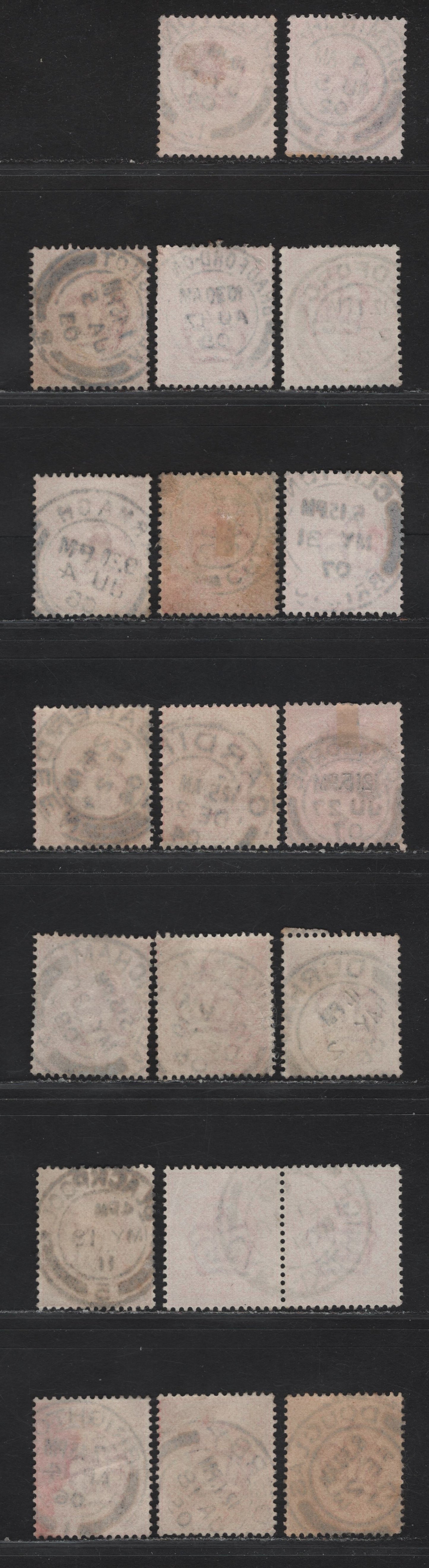 Lot 209 Great Britain SC#128&var (SG#219-220 (Spec M5(1)-M5(3))) 1d Scarlet - Deep Bright Scarlet King Edward VII, 1902-1910 King Edward VII Issue,  Fine/Very Fine Used Singles, A-D Single Bar Barell Town/Village CDS Cancels