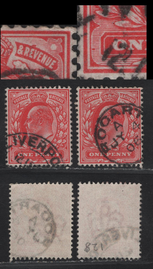 Great Britain SC#128var (SG#219var) 1d Scarlet King Edward VII, 1902-1910 King Edward VII Issue, A Very Fine Used Single, DLR Printing, Showing Large Solid Dash To The Left Of Value Tablet & Above Revenue Panel Near E, July 4 1906 Rogert CDS.