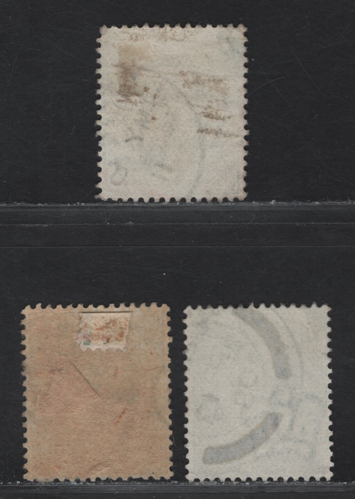 Lot 27 Great Britain SC#127a, 143a (SG#216, 218var) 1/2d Blue Green - Bright Yellowish Green King Edward VII, 1902-1910 King Edward VII Issue, 3 Fine/Very Fine Used Singles, Watermark Portion Of Sheet Margin 'Postage' Wmk Plus The Imperial crown.