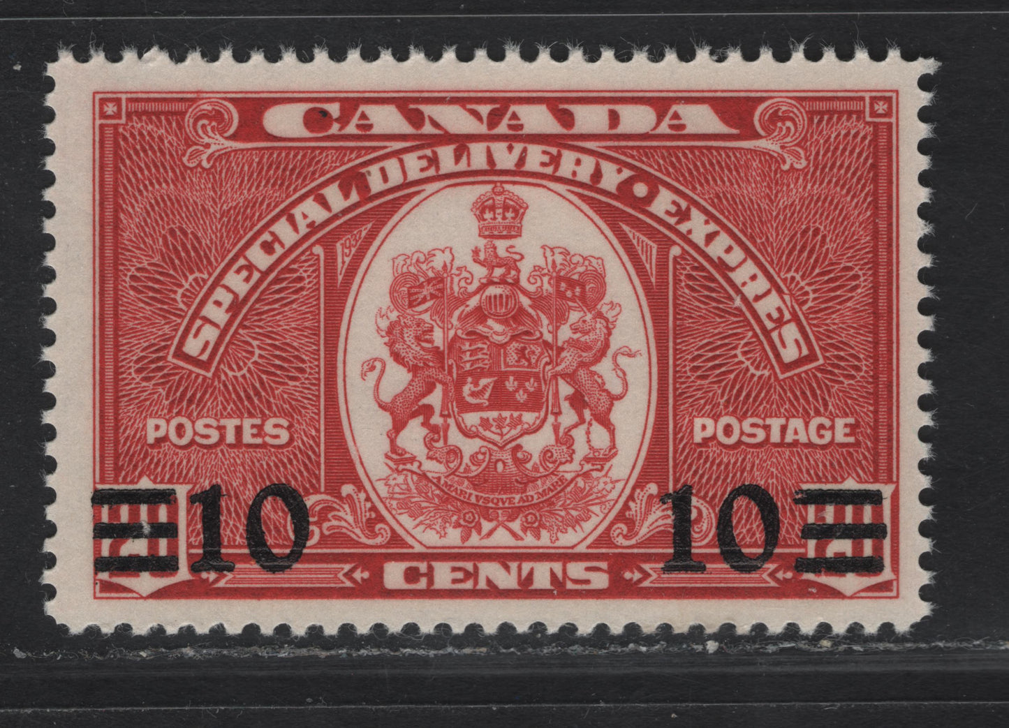 Canada #E9 10c on 20c Dark Carmine Emblem, 1939 Special Delivery Issue, A FNH Single, Paper/Gum CBN-OO, Perf 11.9