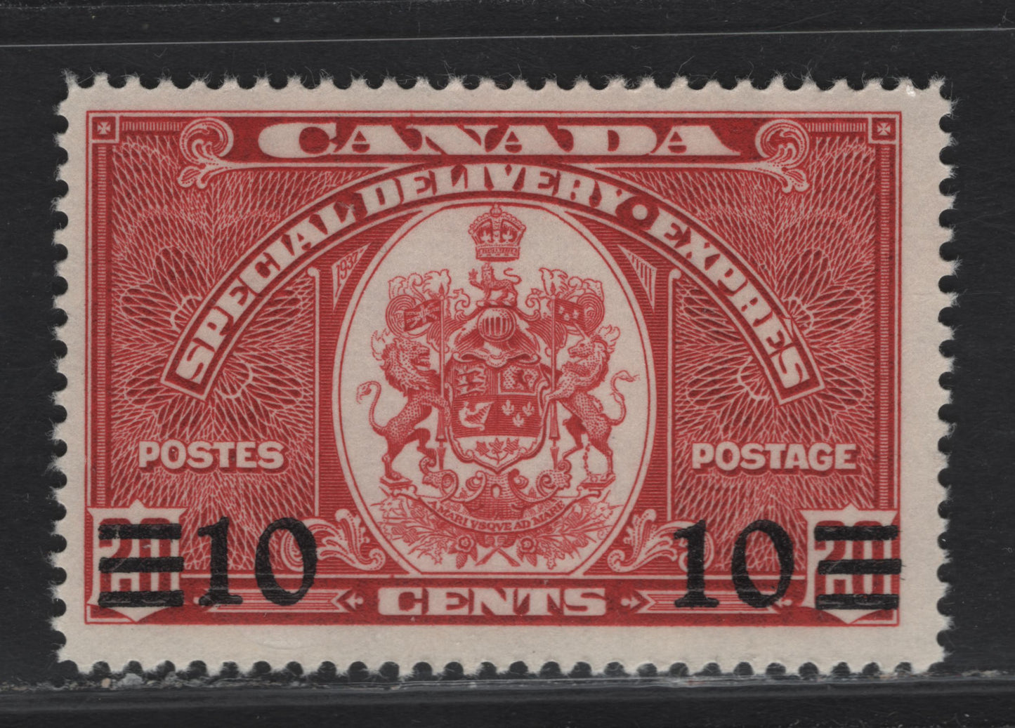 Canada #E9 10c on 20c Dark Carmine Emblem, 1939 Special Delivery Issue, A FNH Single, Paper/Gum CBN-OO, Perf 11.95x11.9
