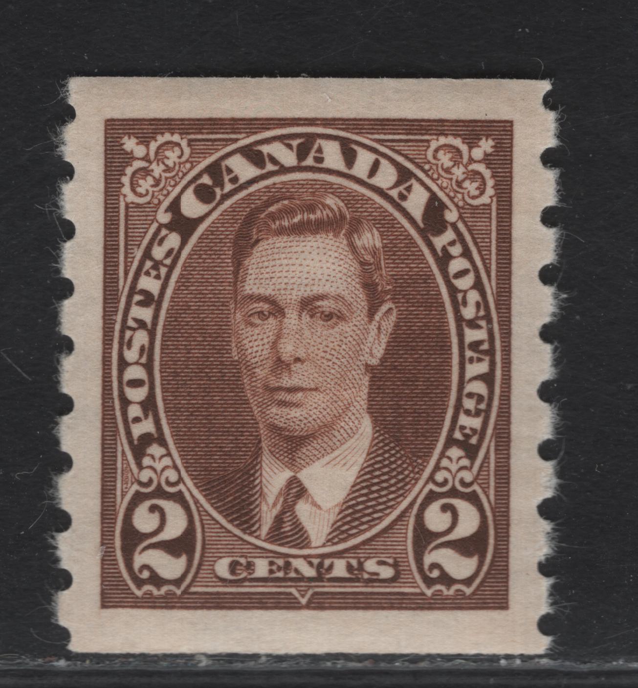 Canada #239 2c Brown King George VI, 1937 KGVI Coil Issue, A VFOG Coil Single, Paper/Gum CBN-QQ, Rotary Wheel Perforated