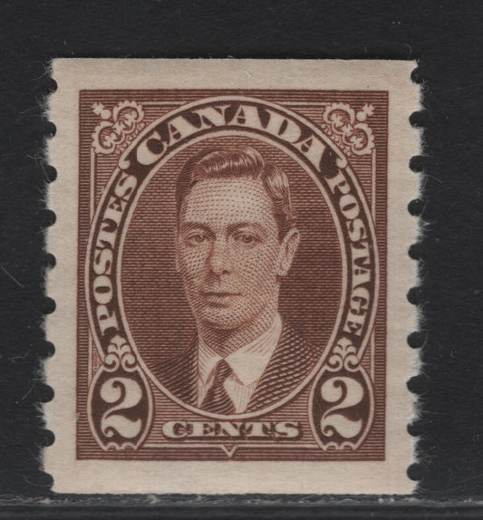 Canada #239 2c Brown King George VI, 1937 KGVI Coil Issue, A VFOG Coil Single, Paper/Gum CBN-QQ, Rotary Wheel Perforated