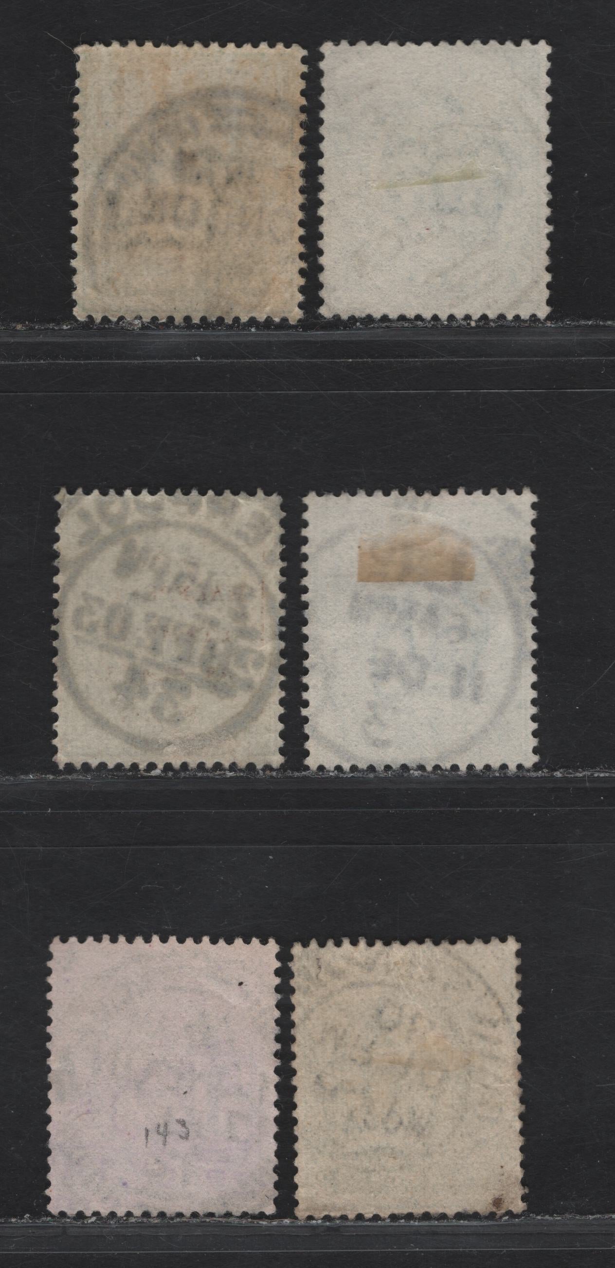 Lot 3 Great Britain SC#127a, 143a  (SG#216, 218) 1/2d Blue Green - Dull Yellowish Green King Edward VII, 1902-1910 King Edward VII Issue, 5 Fine/Very Fine Used Singles, Unusual Liverpool & London CDS Cancels Plus Circular Grid Newspaper Branch Cancel.