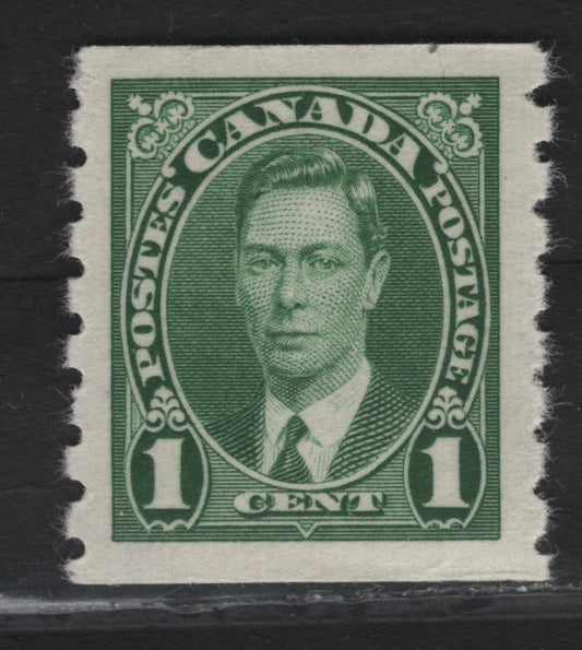 (C) Canada #238 1c Green King George VI, 1937 KGVI Coil Issue, A VFNH Coil Single, Paper/Gum CBN-TT, Rotary Bar Peforation