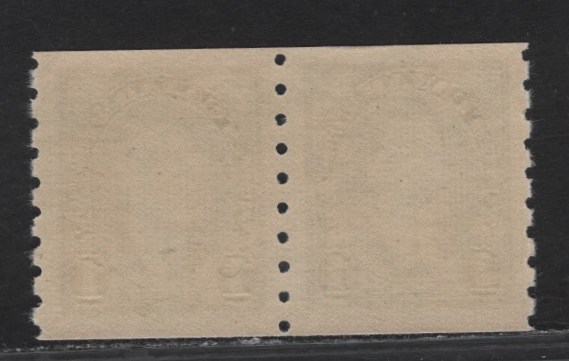 Lot 322 Canada #238 1c Green King George VI, 1937 KGVI Coil Issue, A FNH Coil Pair, Paper/Gums CBN-ZZ, Rotary Bar Perforated