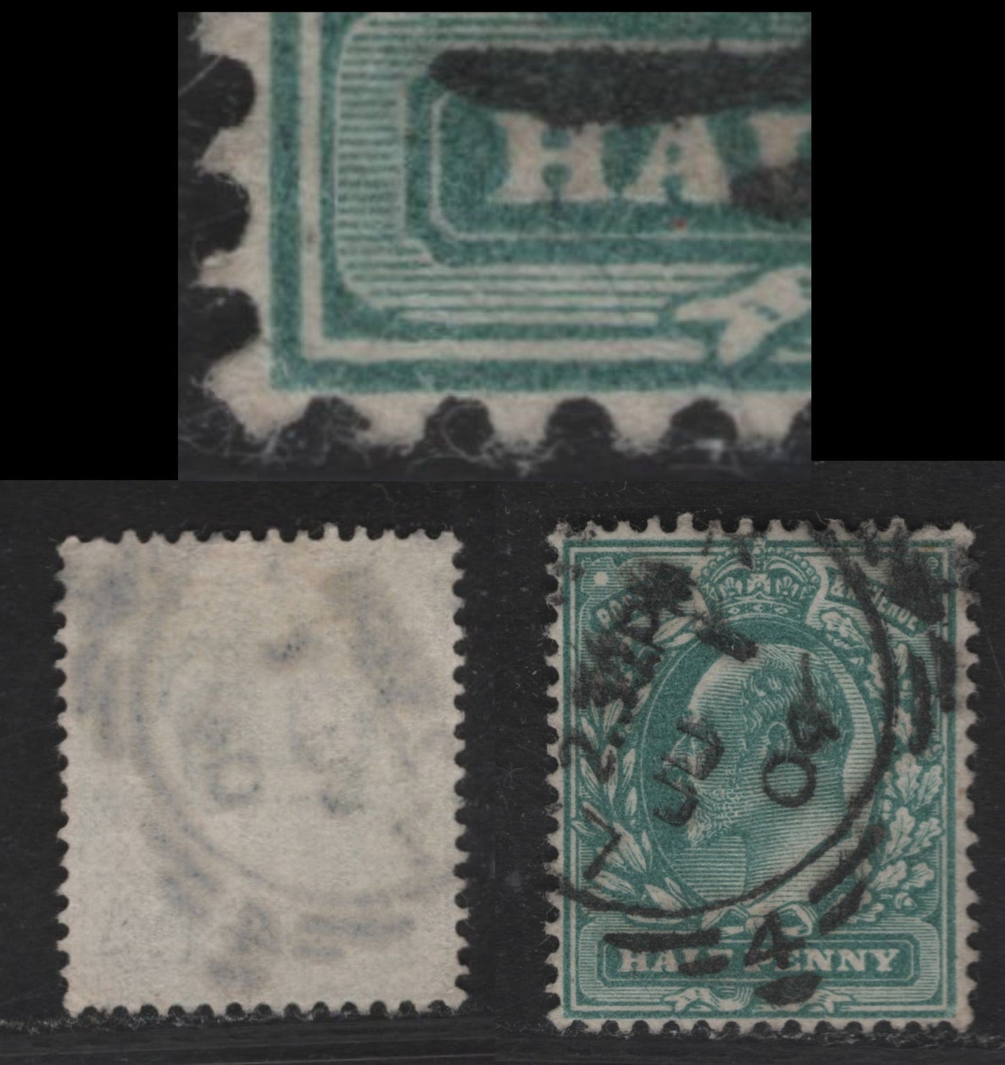 Great Britain SC#127a (SG#216var) 1/2d Blue Green King Edward VII, 1902-1910 King Edward VII Issue, A Very Fine Used Single, Showing Spur on Inner Frameline At Lower Left.