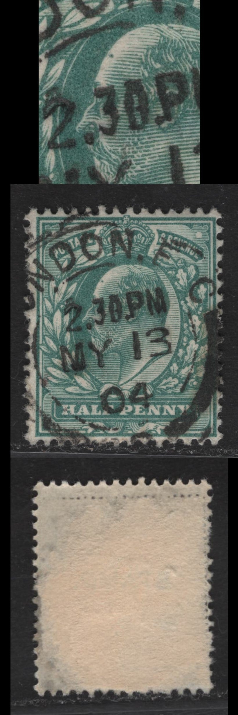 Lot 40 Great Britain SC#127a (SG#216var) 1/2d Blue Green King Edward VII, 1902-1910 King Edward VII Issue, A Fine Used Single, Showing 'Sore' On Kings Forehead, May 13th 1904 London Barrell CDS