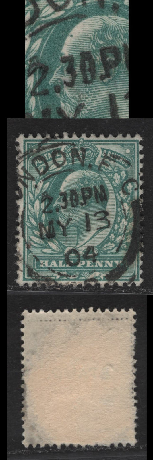 Lot 40 Great Britain SC#127a (SG#216var) 1/2d Blue Green King Edward VII, 1902-1910 King Edward VII Issue, A Fine Used Single, Showing 'Sore' On Kings Forehead, May 13th 1904 London Barrell CDS