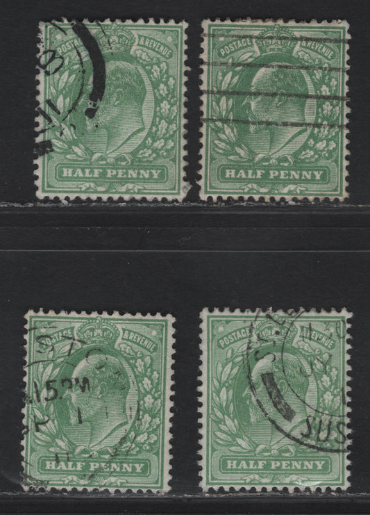 Lot 54 Great Britain SC#127b (SG#267-269) 1/2d Dull Yellow Green -Deep Dull Yellow Green King Edward VII, 1902-1910 King Edward VII Issue, 4 Very Fine Used Singles, Harrison Provisional Printings, Perf 14