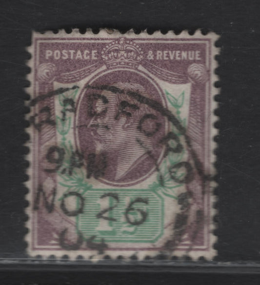 Great Britain SC#129 (SG#221) 1.5d Dull Purple & Green King Edward VII, 1902-1910 King Edward VII Issue, A Very Fine Used Single, DLR Printing, November 26 1904 Bradford Barrel CDS