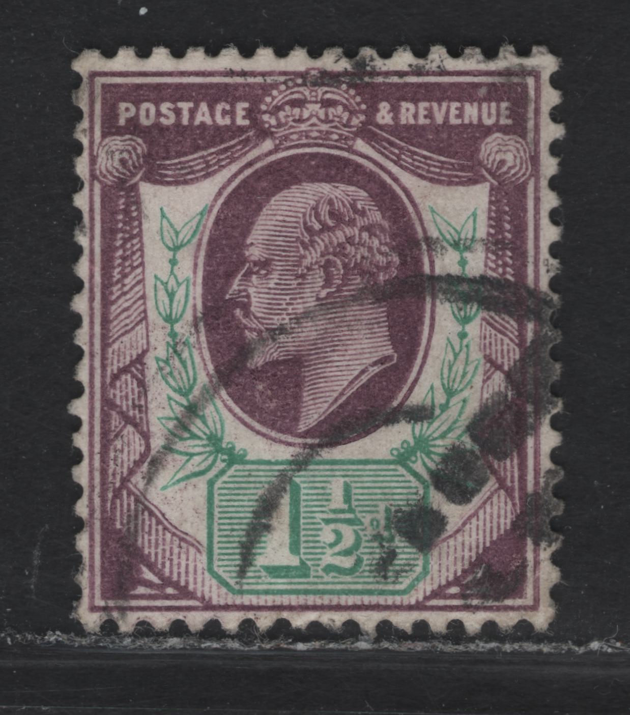 Great Britain SC#129e (SG#224) 1.5d Slate Purple & Bluish Green King Edward VII, 1902-1910 King Edward VII Issue, A Very Fine Used Single, DLR Printing, Chalk Surfaced Paper
