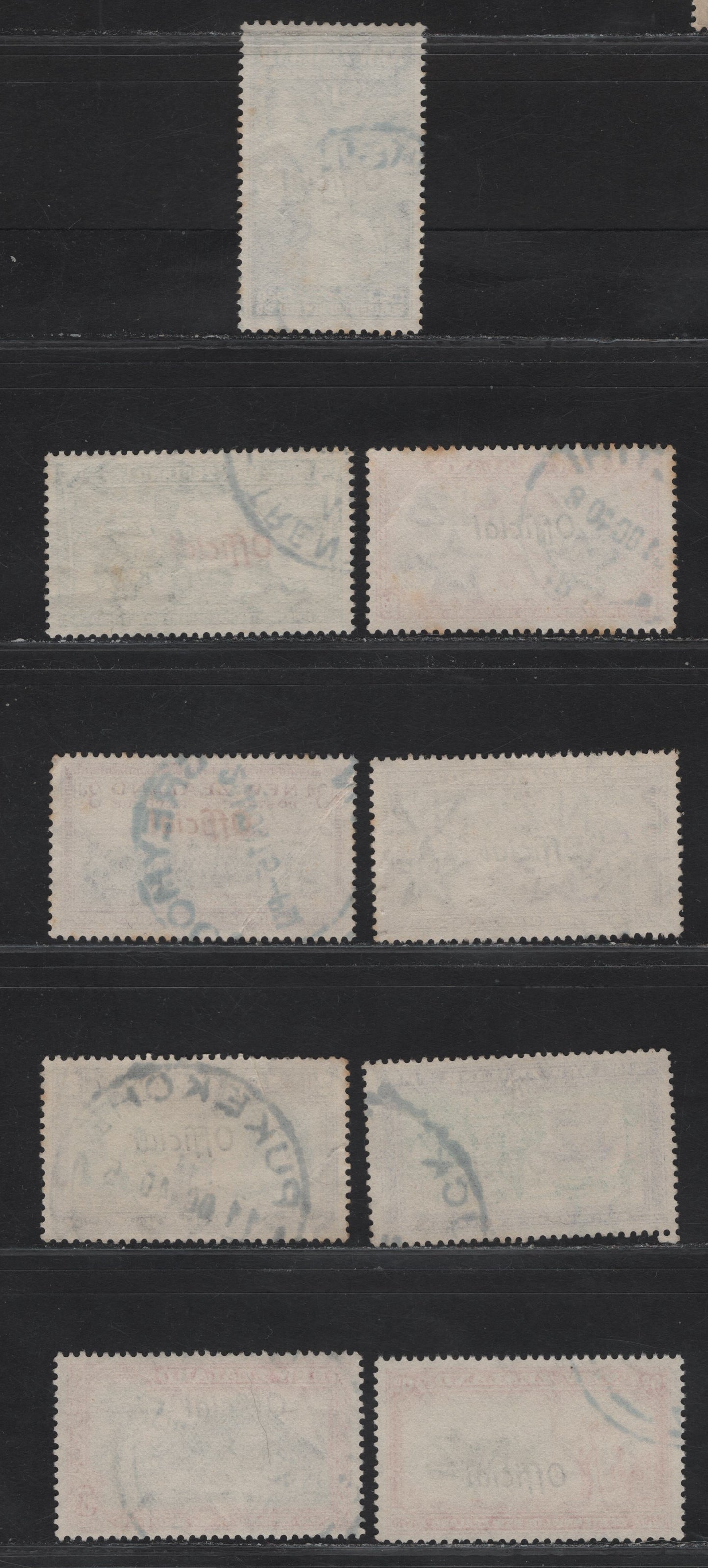 New Zealand SG#O141-O142, O146-O151 1/2d - 1/- Blue Green - Sage Green & Deep Green Arrival of the Maoris - Giant Kauri Tree, 1940 Official Overprinted Centenary Of Settlement Issue, 8 Very Fine Used Singles.