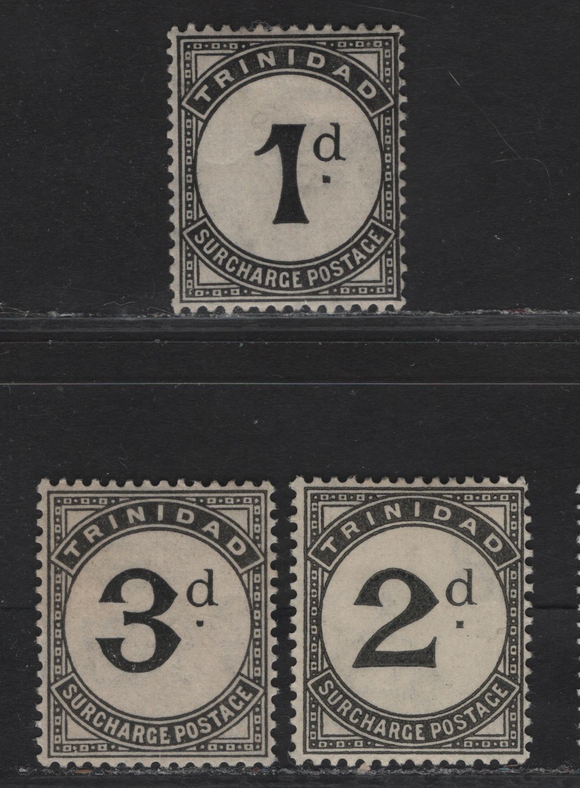 Trinidad & Tobago SG#D18-D20 1d - 3d Black Numeral, 1923-1945 Postage Dues, 3 F/VFOG Singles, Script CA Wmk