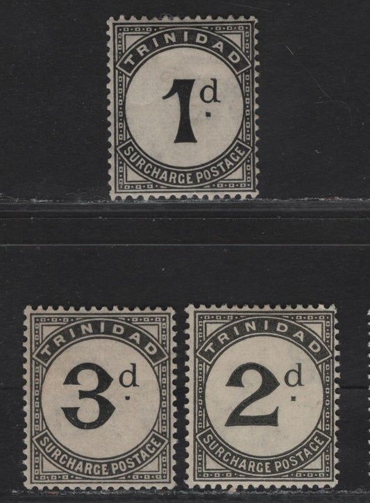 Trinidad & Tobago SG#D18-D20 1d - 3d Black Numeral, 1923-1945 Postage Dues, 3 F/VFOG Singles, Script CA Wmk