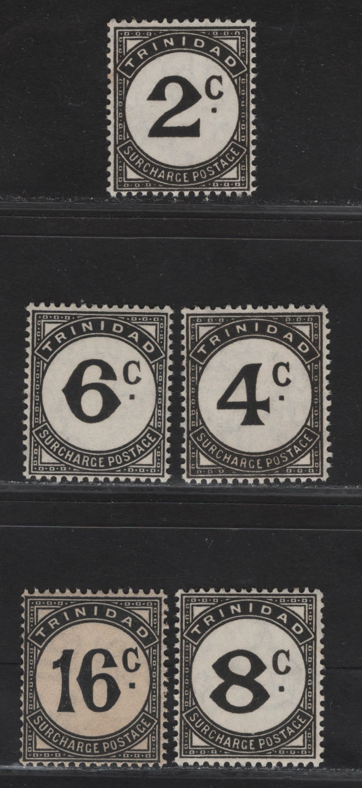 Lot 175 Trinidad & Tobago SG#D26-D29, D32 2c - 16c Black Numeral, 1947-1961 Postage Dues, 3 F/VFNH Singles, Cents Value, Ordinary Paper